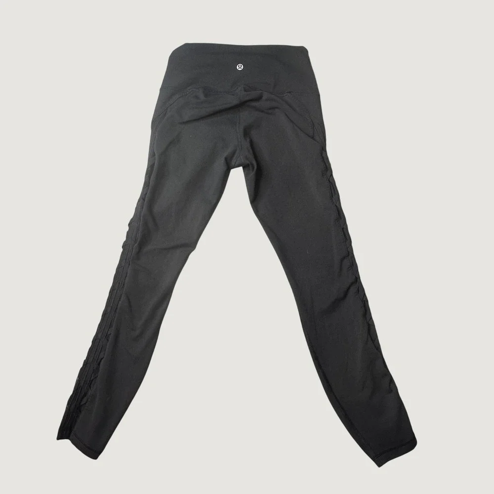 Lululemon Leggings Womens 6 High Rise Lattice Mesh Black Side Pockets Athletic